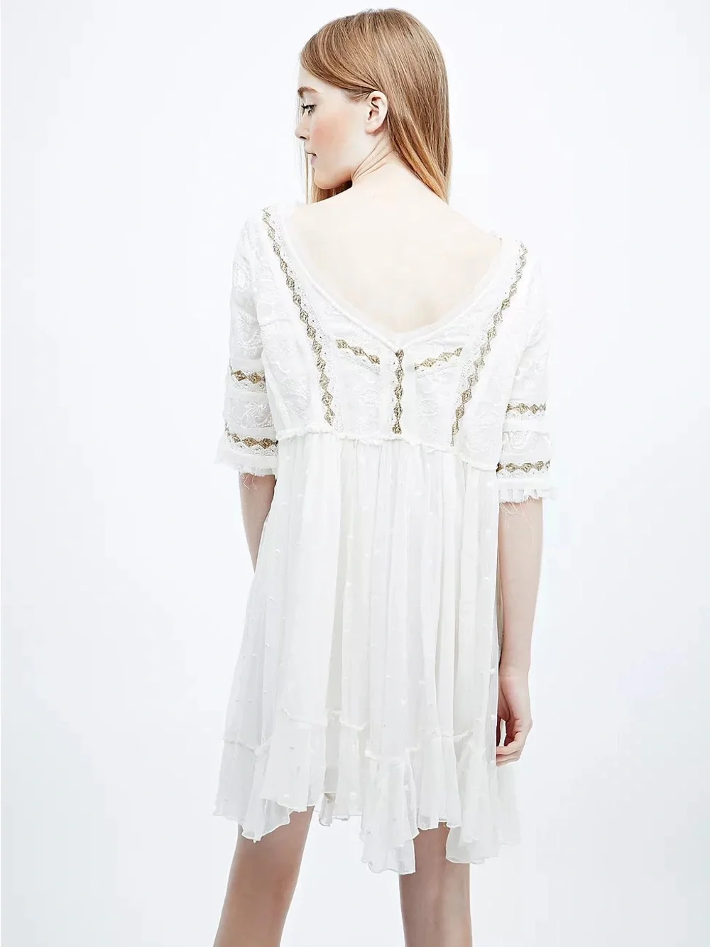 Free People Little Dot Mini Dress Vanilla Swiss Dot Ruffle Boho Cottagecore - S - Picture 4 of 11
